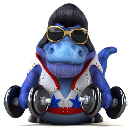Photo for Fun 3D cartoon illustration of a Trex rocker in gym - Royalty Free Image
