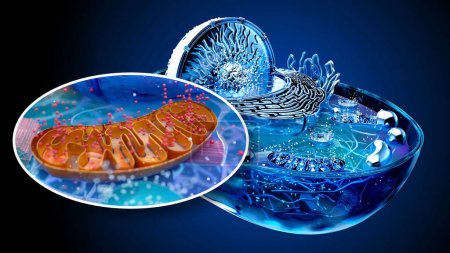 abstract illustration of the biological cell and the mitochondria