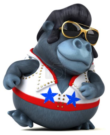 Téléchargez les photos : Illustration de dessin animé 3D amusant d'un personnage de gorille rocker - en image libre de droit
