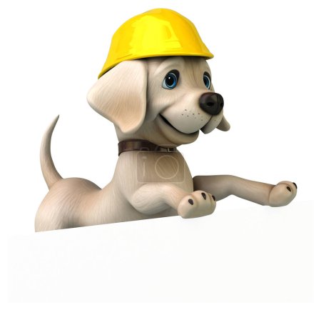 Foto de Diversión 3D dibujos animados blanco Labrador retriever en casco - Imagen libre de derechos