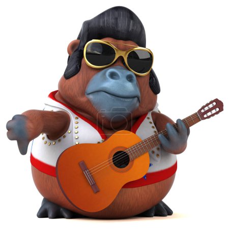 Photo for Fun 3D cartoon illustration of a Orang Outan rocker with guiar - Royalty Free Image