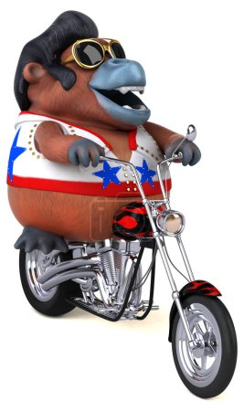 Photo for Fun 3D cartoon illustration of a Orang Outan rocker on motorbike - Royalty Free Image