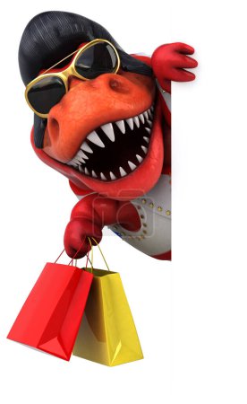Photo for Fun 3D cartoon illustration of a Trex rocker with bags - Royalty Free Image