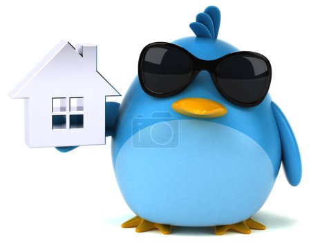 Téléchargez les photos : Oiseau bleu avec maison - Illustration 3D - en image libre de droit