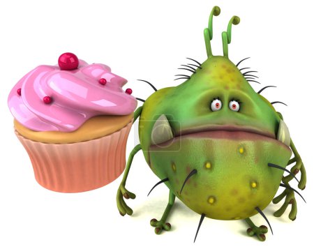 Téléchargez les photos : Germe amusant avec cupcake - Illustration 3D - en image libre de droit