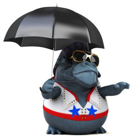 Photo for Fun 3D cartoon illustration of a rocker gorilla with umbrella - Royalty Free Image