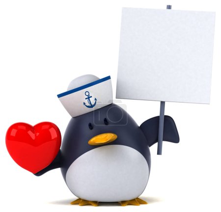 Foto de Pingüino divertido con corazón - Ilustración 3D - Imagen libre de derechos