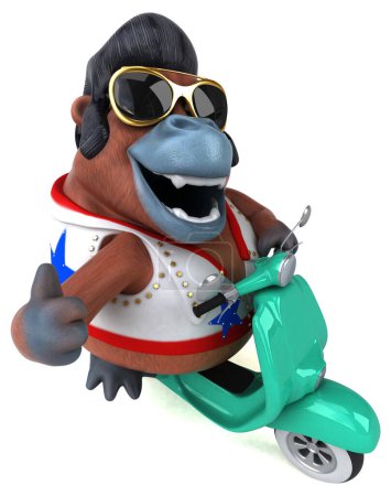 Photo for Fun 3D cartoon illustration of a Orang Outan rocker  on scooter - Royalty Free Image