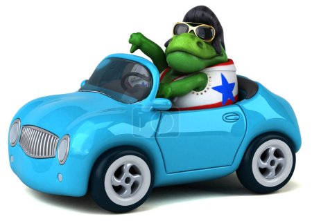 Téléchargez les photos : Fun 3D cartoon illustration of a Trex rocker on car - en image libre de droit