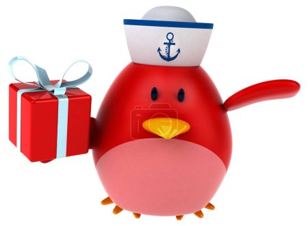 Téléchargez les photos : Oiseau rouge avec cadeau - Illustration 3D - en image libre de droit