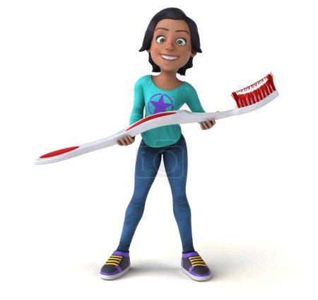 Photo for Fun 3D cartoon asian teenage girl with toothbrush - Royalty Free Image