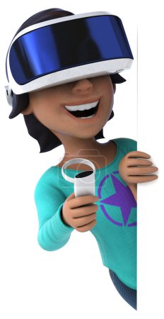 Photo for Fun 3D cartoon asian teenage girl in vr glasses - Royalty Free Image