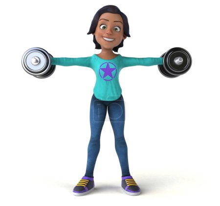 Photo for Fun 3D cartoon asian teenage girl with weights - Royalty Free Image