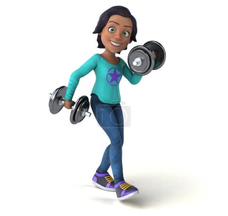 Photo for Fun 3D cartoon asian teenage girl with weights - Royalty Free Image