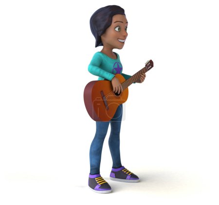 Photo for Fun 3D cartoon asian teenage girl with guitar - Royalty Free Image