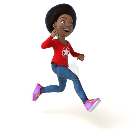 Photo for Fun 3D cartoon black teenage girl with smartphone - Royalty Free Image