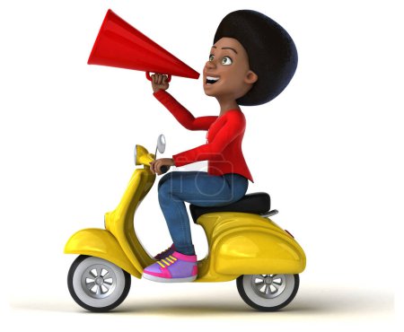 Photo for Fun 3D cartoon black teenage girl on scooter - Royalty Free Image