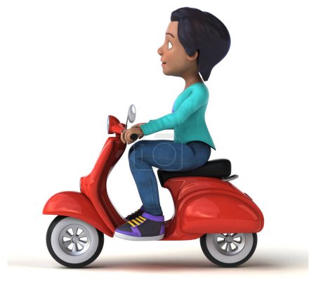 Foto de Diversión 3D dibujos animados chica adolescente asiática en scooter - Imagen libre de derechos