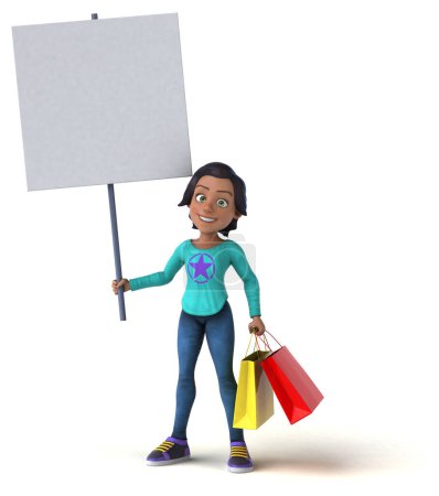 Foto de Diversión 3D de dibujos animados chica adolescente asiática con bolsas de compras - Imagen libre de derechos