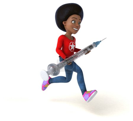 Foto de Diversión 3D de dibujos animados negro adolescente con jeringa - Imagen libre de derechos