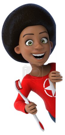Photo for Fun 3D cartoon black teenage girl with toothbrush - Royalty Free Image