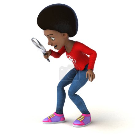 Foto de Diversión 3D de dibujos animados chica adolescente negro con lupa - Imagen libre de derechos