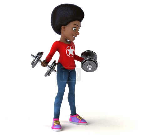 Photo for Fun 3D cartoon black teenage girl with weights - Royalty Free Image