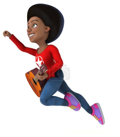 Photo for Fun 3D cartoon black teenage girl with guitar - Royalty Free Image