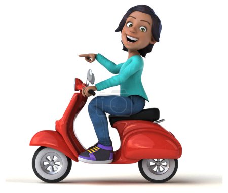 Photo for Fun 3D cartoon asian teenage girl on scooter - Royalty Free Image