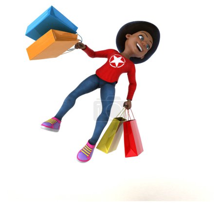 Photo for Fun 3D cartoon black teenage girl with shopping bags - Royalty Free Image