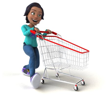 Photo for Fun 3D cartoon asian teenage girl with cart - Royalty Free Image