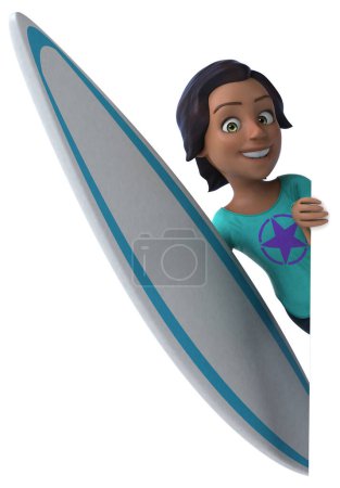 Photo for Fun 3D cartoon asian teenage girl surfer - Royalty Free Image