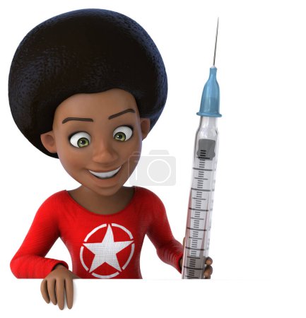 Photo for Fun 3D cartoon black teenage girl with syringe - Royalty Free Image