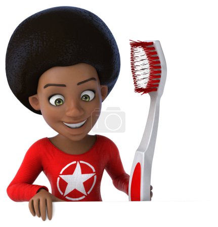 Téléchargez les photos : Fun 3D dessin animé noir adolescent fille avec brosse à dents - en image libre de droit