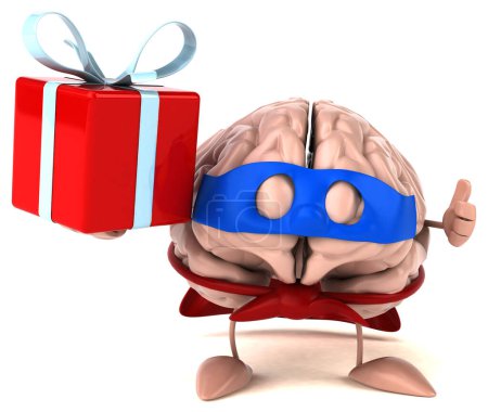 Foto de Cerebro personaje de dibujos animados con regalo - Imagen libre de derechos