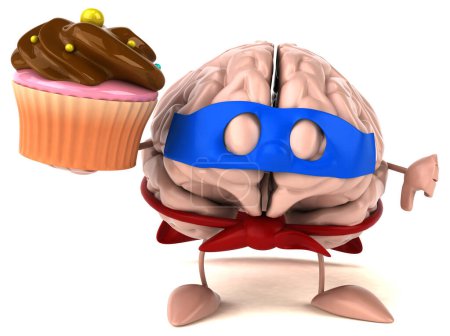 Téléchargez les photos : Cerveau personnage de dessin animé avec cupcake - en image libre de droit