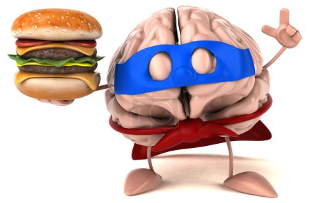 Téléchargez les photos : Cerveau personnage de dessin animé avec hamburger - en image libre de droit