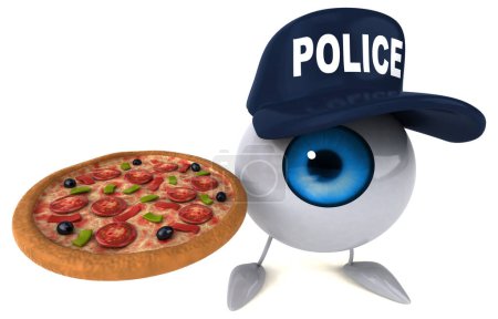Téléchargez les photos : Personnage de dessin animé oeil avec pizza - en image libre de droit