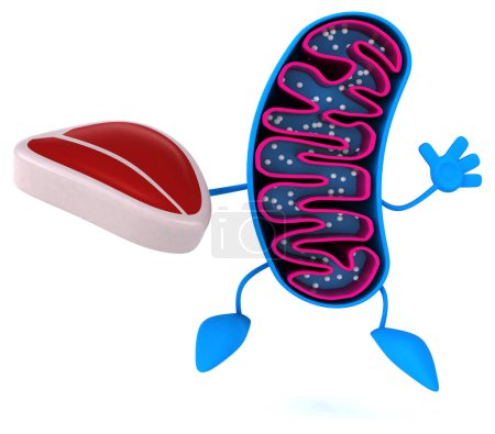 Photo for Fun 3D cartoon mitochondria character with meat - Royalty Free Image