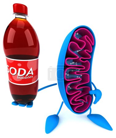 Téléchargez les photos : Amusant personnage de mitochondrie de dessin animé 3D avec soda - en image libre de droit