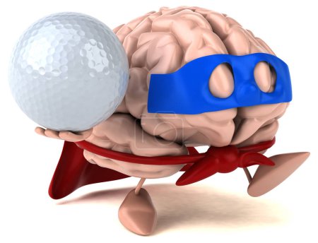 Téléchargez les photos : Cerveau personnage de dessin animé avec balle de golf - en image libre de droit