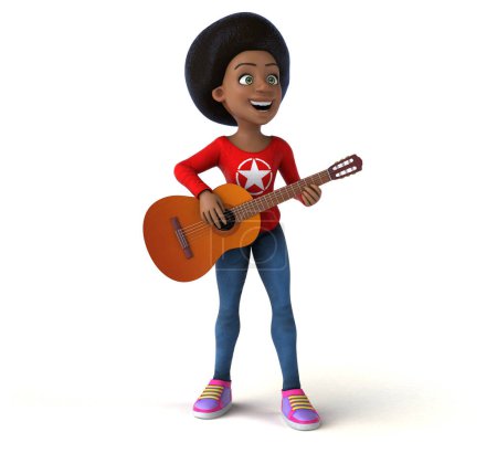 Téléchargez les photos : Fun 3D dessin animé adolescent fille avec guitare - en image libre de droit