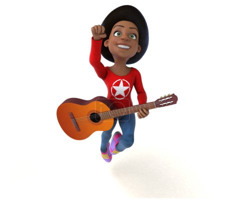 Téléchargez les photos : Fun 3D dessin animé adolescent fille avec guitare - en image libre de droit
