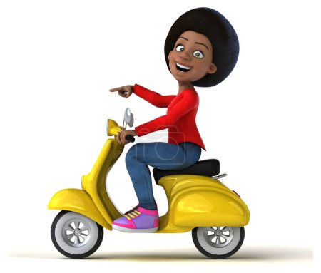 Téléchargez les photos : Fun 3D dessin animé adolescent fille sur scooter - en image libre de droit