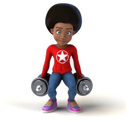 Foto de Diversión 3D de dibujos animados chica adolescente africana con pesos - Imagen libre de derechos