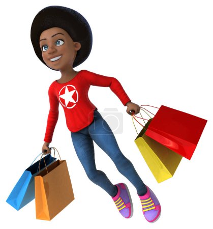 Téléchargez les photos : Fun 3D dessin animé noir adolescent fille shopping - en image libre de droit