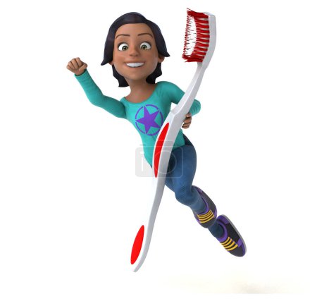 Téléchargez les photos : Fun 3D dessin animé asiatique adolescent fille avec brosse à dents - en image libre de droit