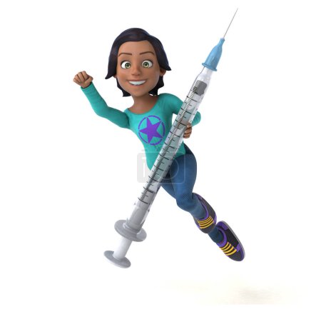 Photo for Fun 3D cartoon asian teenage girl with vaccine - Royalty Free Image