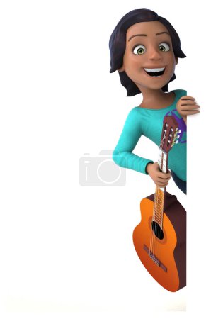 Téléchargez les photos : Fun 3D dessin animé asiatique adolescent fille avec guitare - en image libre de droit