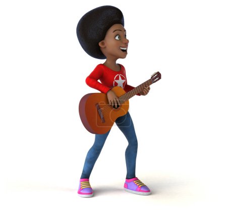 Téléchargez les photos : Amusant dessin animé 3D noir adolescent fille avec guitare - en image libre de droit